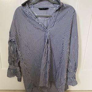 Zara Blue White Striped Tunic Button Down